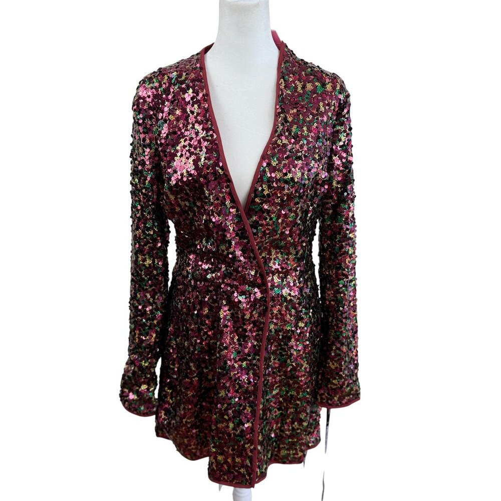 NWT PrettyLittleThing Multicolor Sequin Blazer Dress – Burgundy Pink & Gold